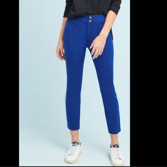 Anthropologie The Essential Slim Side-Stripe Cropped Ankle Trouser Pant Blue - Picture 1 of 6